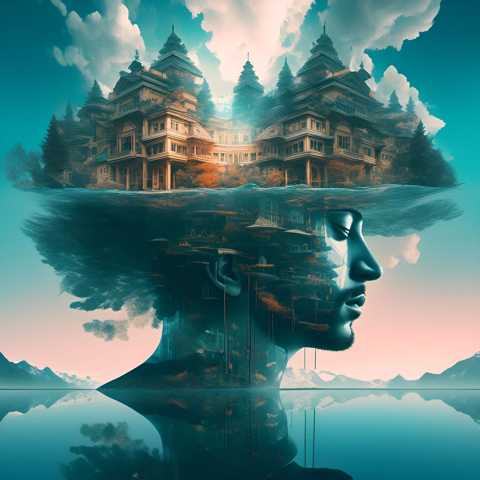 Surreal Double Exposure Fusion with Reflected Sunset