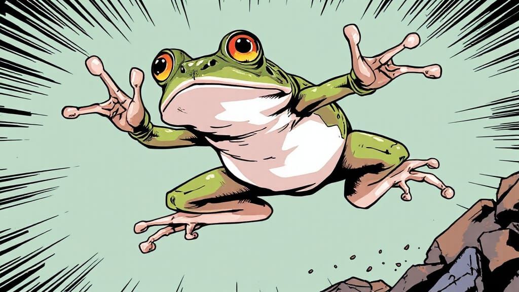 Surprised Frog Mid-Leap: Cel-Shaded Comic Art