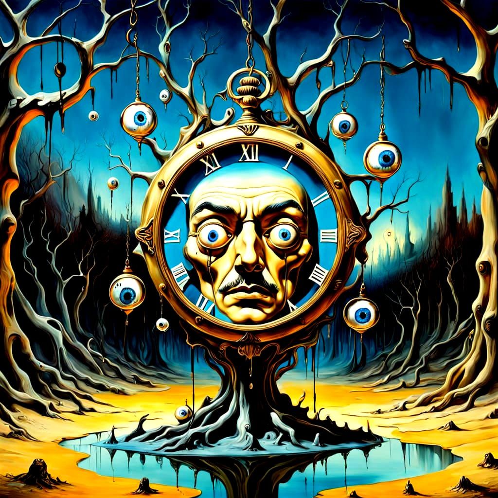 Surreal Dreamscape with Melting Clocks and Eyeballs