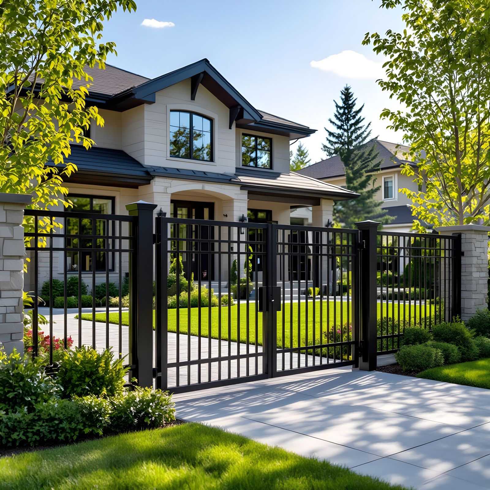 Aluminum Fence and Gate Around House