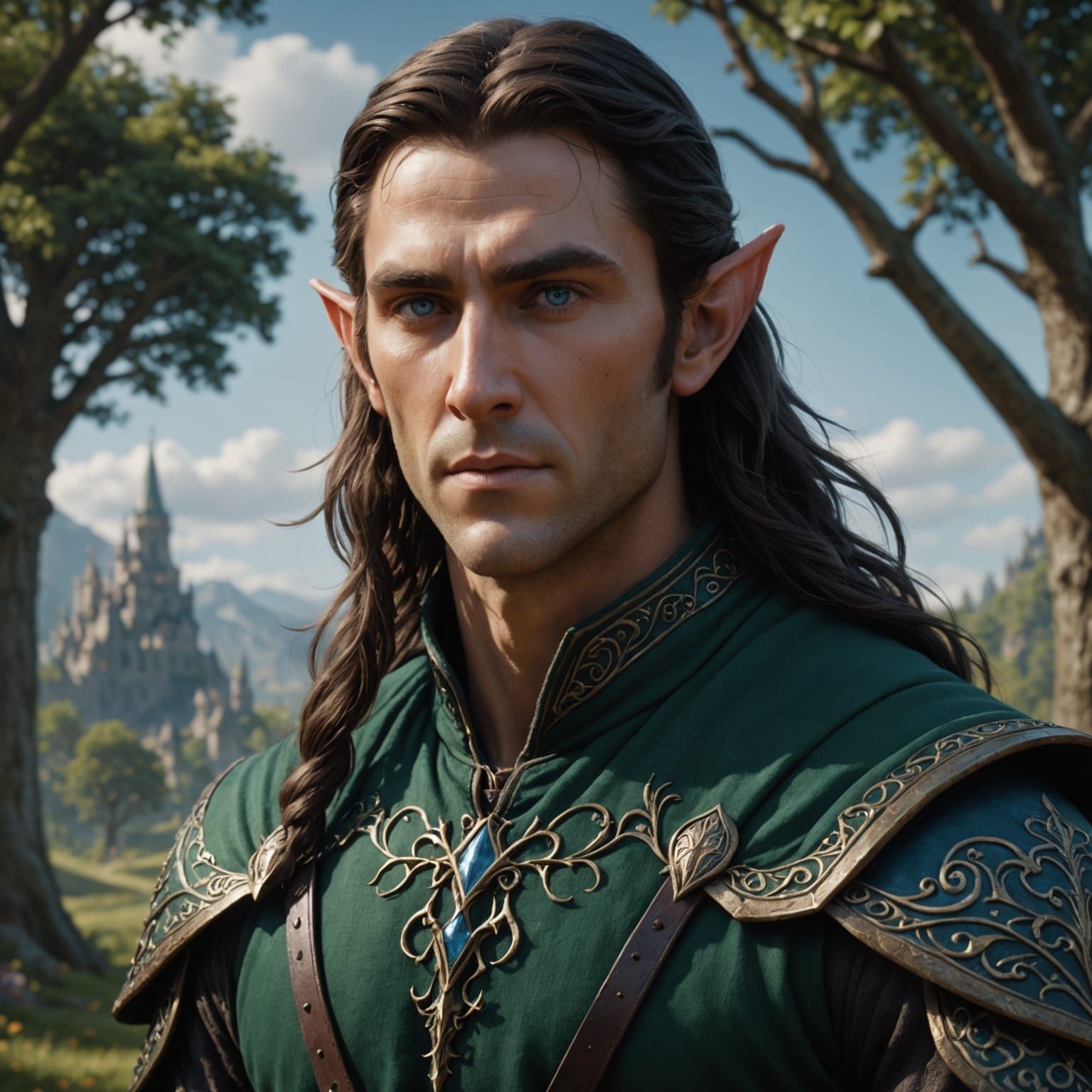 Elegant Elf in Whispering Breeze, Fantasy Art in Deep Color