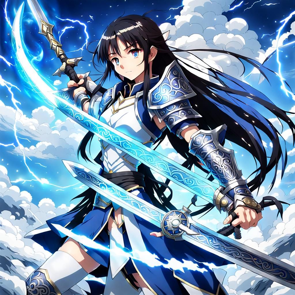 Anime Female Warrior with Dragon Sword