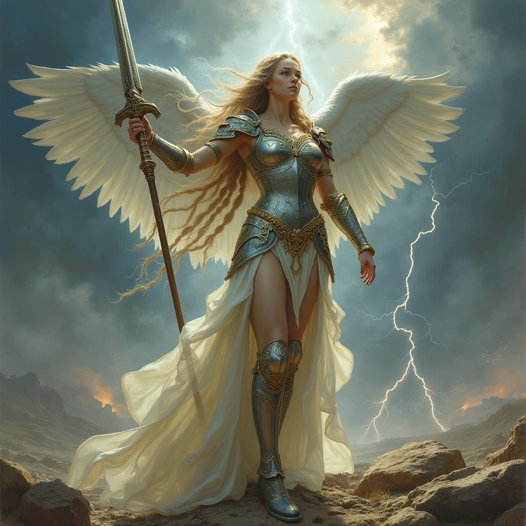 Valkyrie Warrior on Battlefield in Heroic Fantasy Style