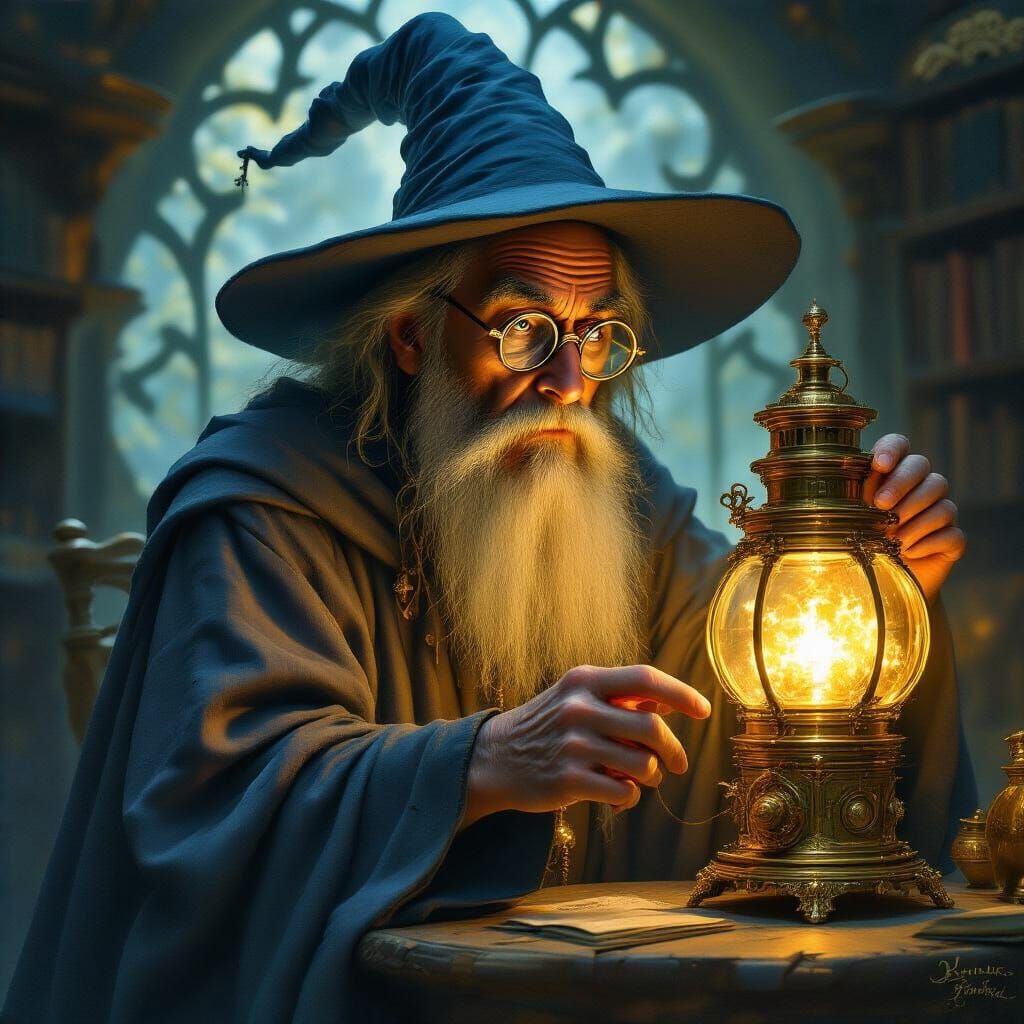 Wizard and Magic Lantern, Fantasy Art