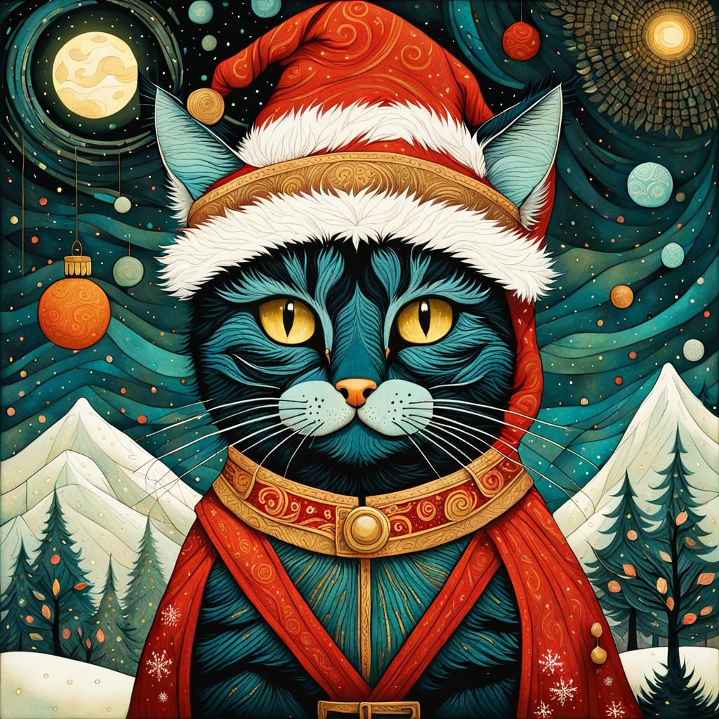 Festive Feline: Cat Dressed as Santa Claus