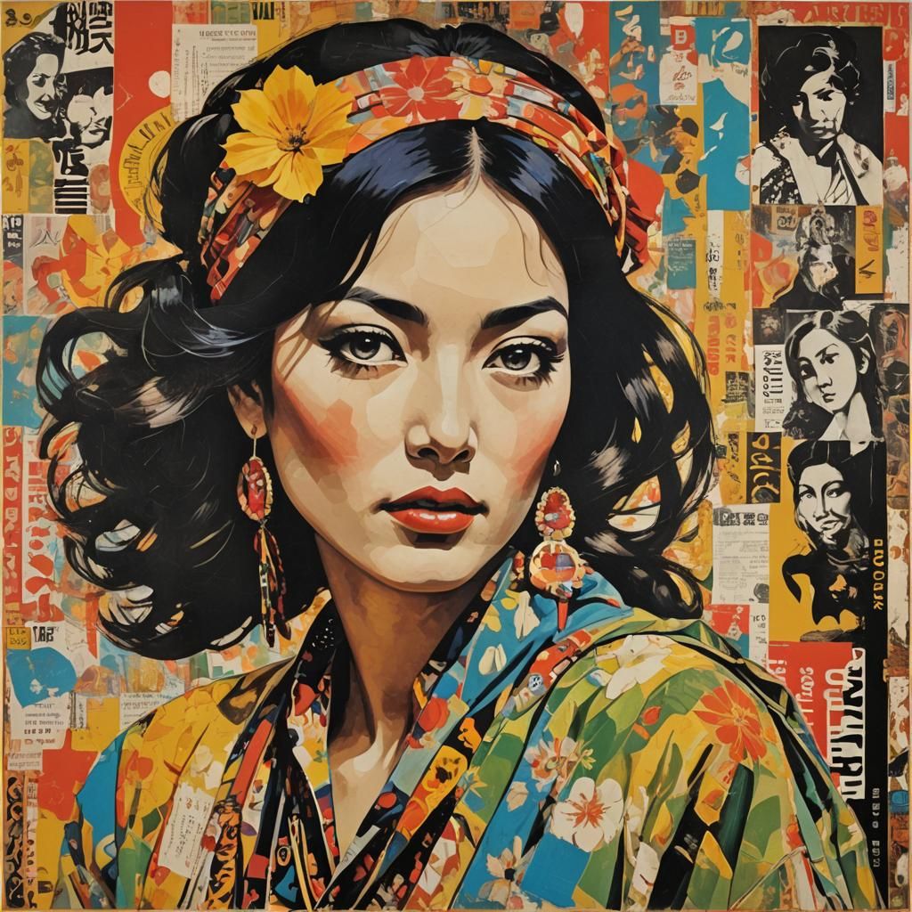 Bohemian Woman Portrait in Surreal Pop Art Style