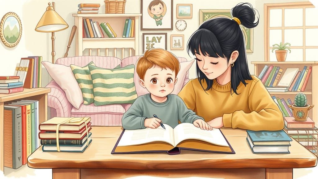 Cozy Learning Scene in Watercolor Style