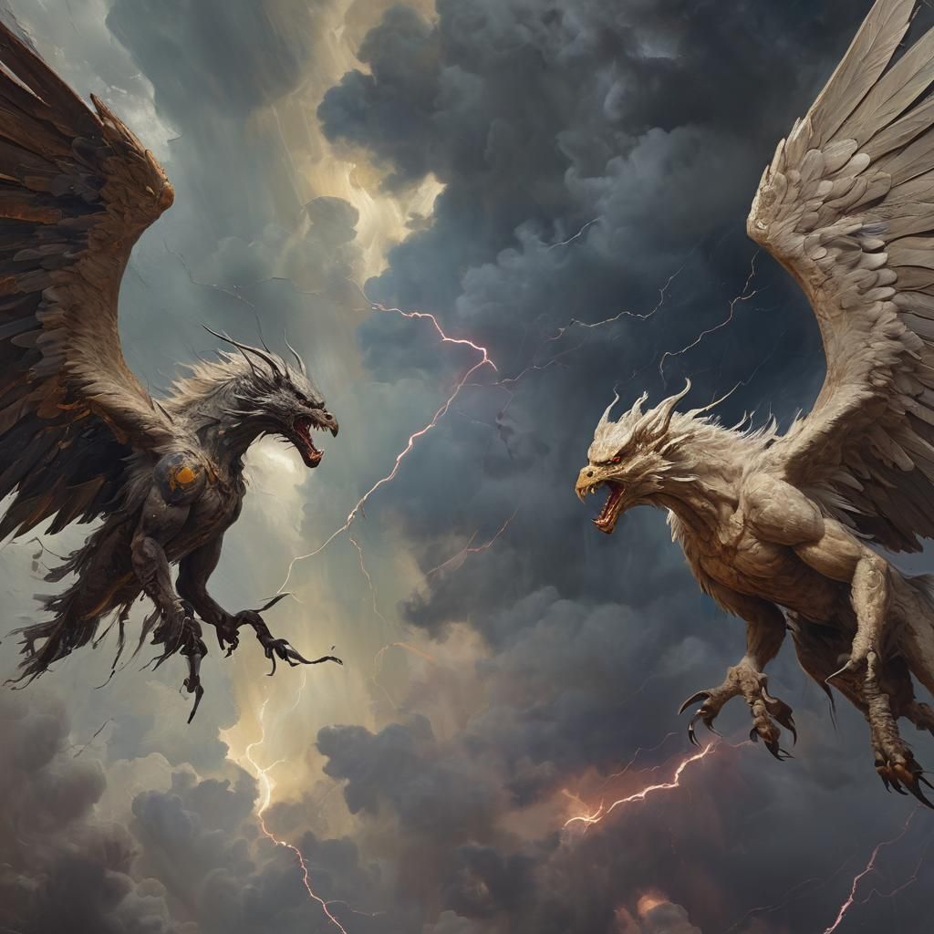 Angels and Demons Clash: Expressionist Oil Painting