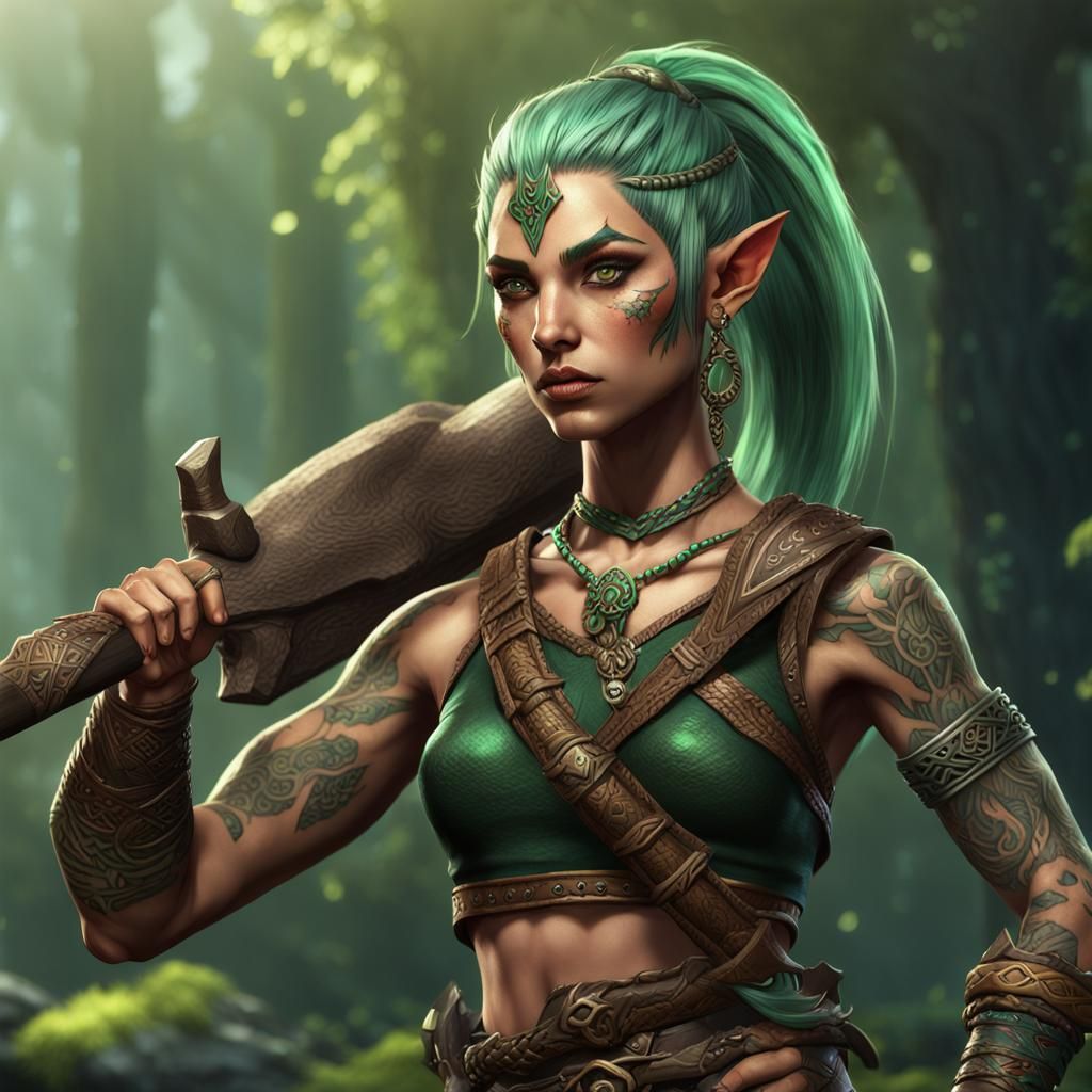 Athletic Elf Barbarian with Tribal Tattoos