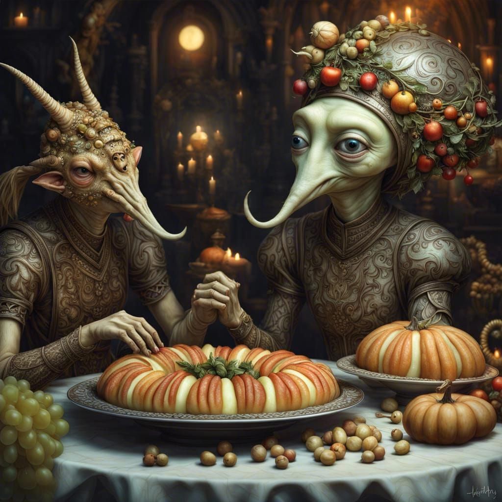 Dreamlike Alien Feast in Magical Realism Style