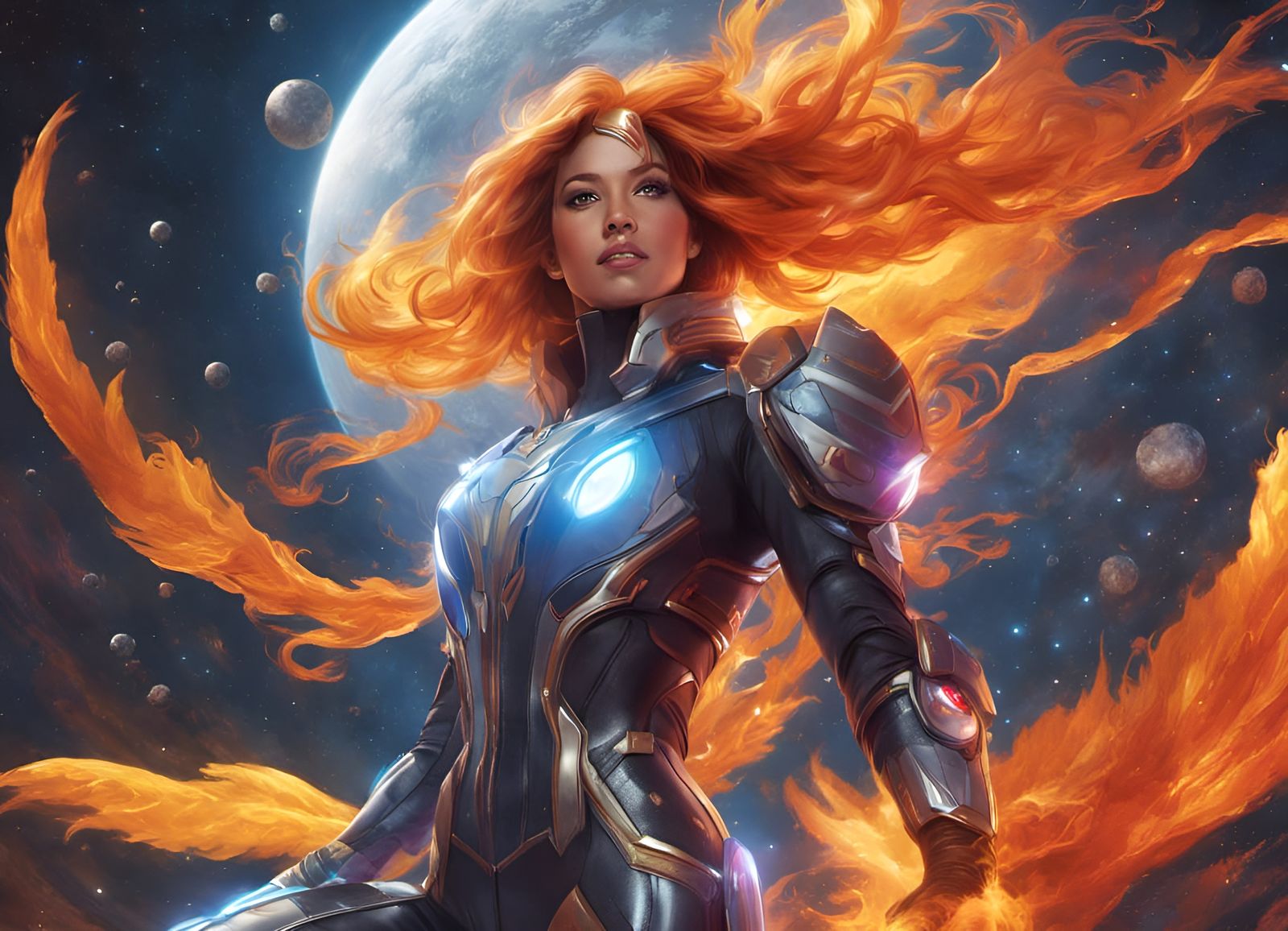 Phoenix Force in Spacesuit: Hyperrealistic Concept Art