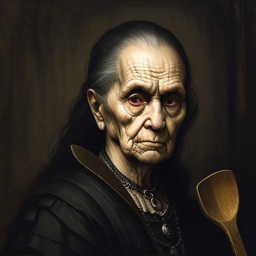 Gothic Portrait of a Scowling Grandma in Oil Painting Style