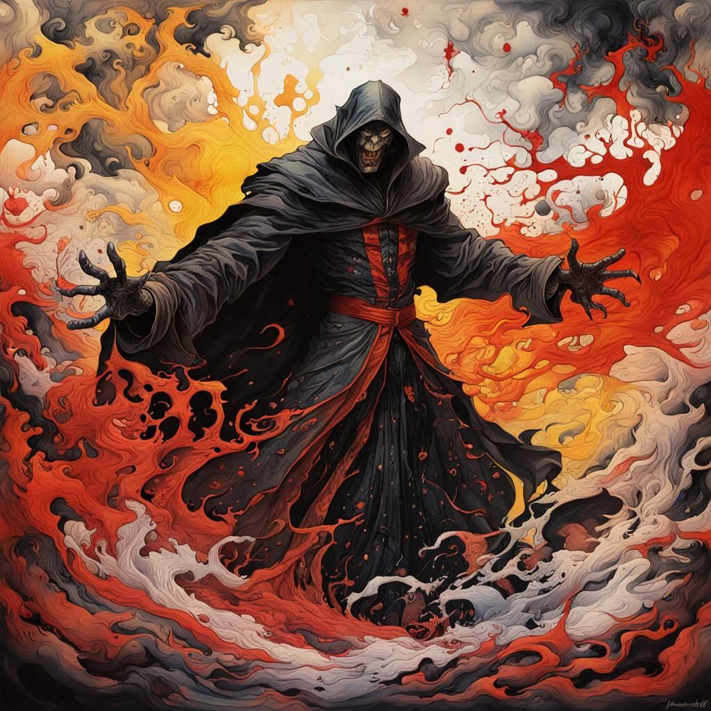 Terrifying Shadow Dracula in Liquid Ink Style