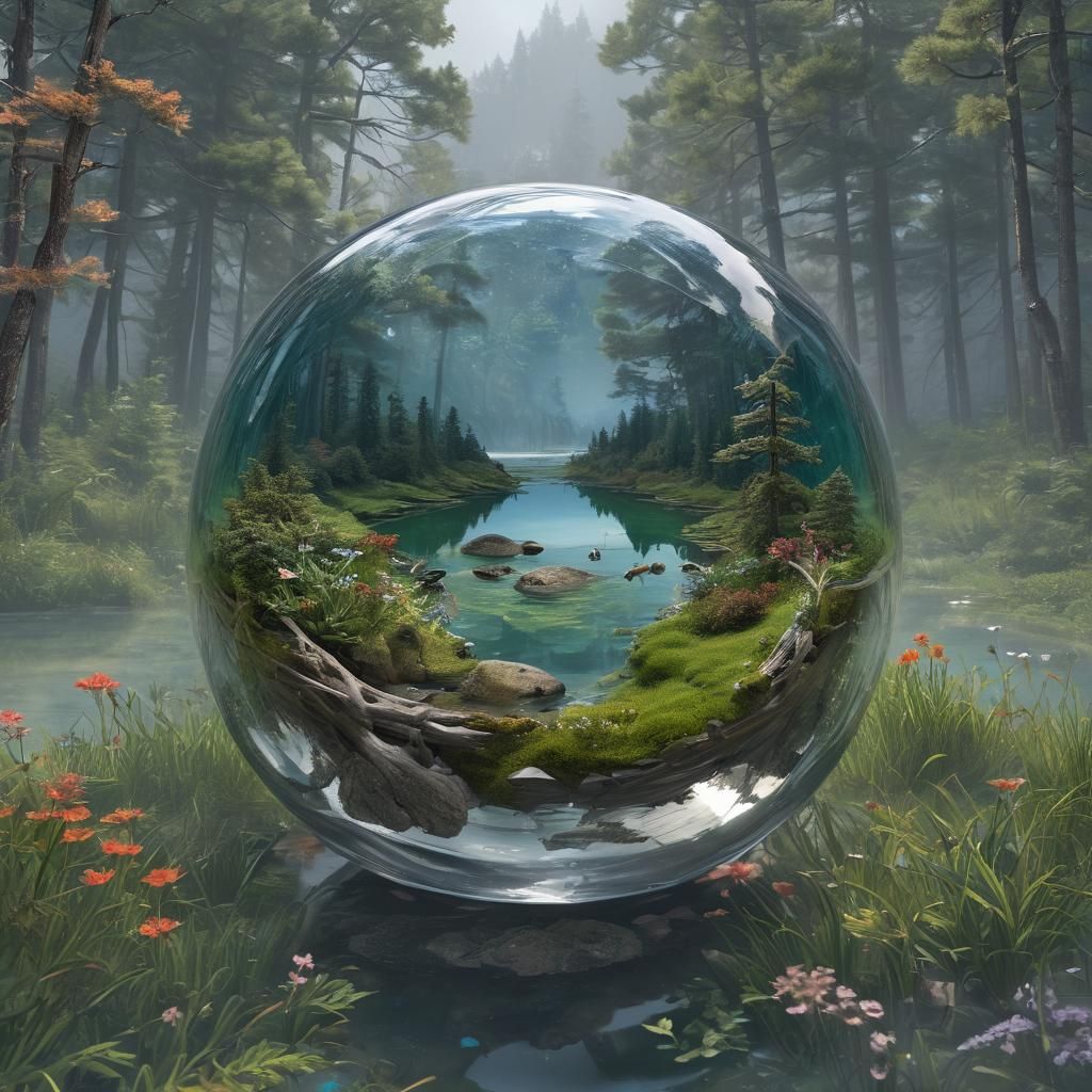 Whimsical Stream Flows from Glass Sphere into Space