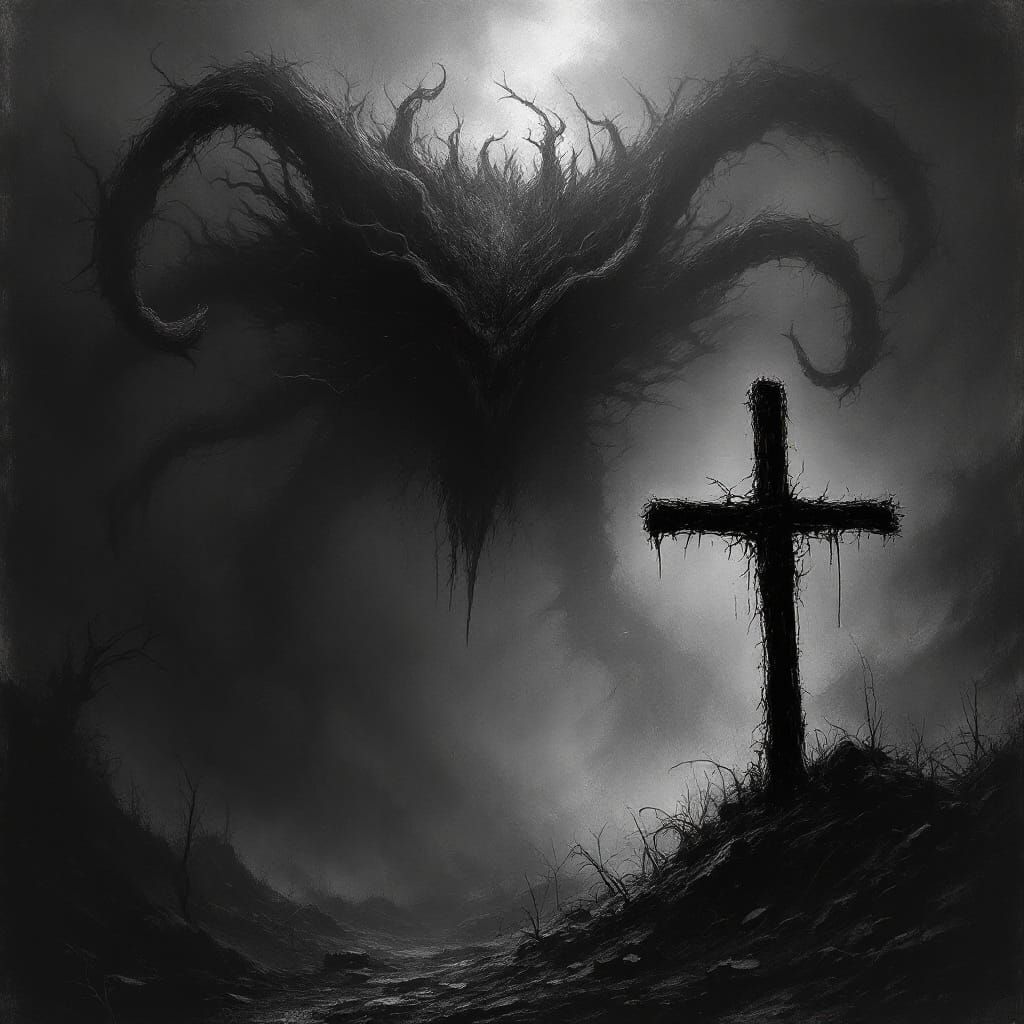 Demonic Hellscape in Black and White Noir Style