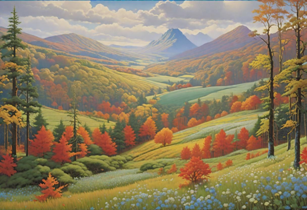 Autumn Landscape in Impressionist Gouache Style