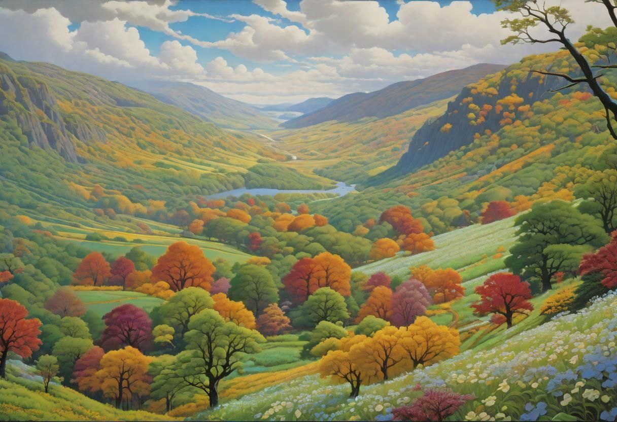 Autumn Landscape in Gouache Impressionist Style