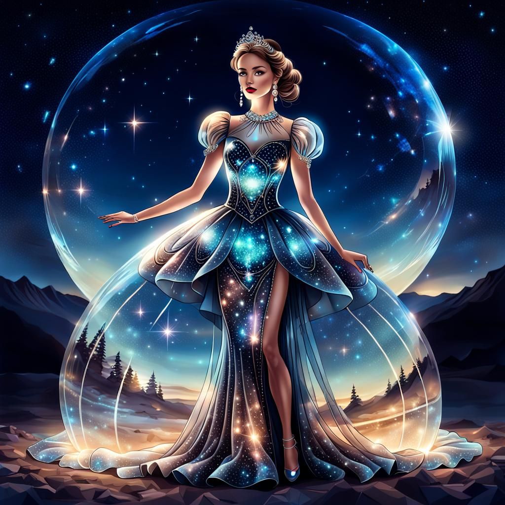 Full length beautiful woman wearing an intricate transparent...
