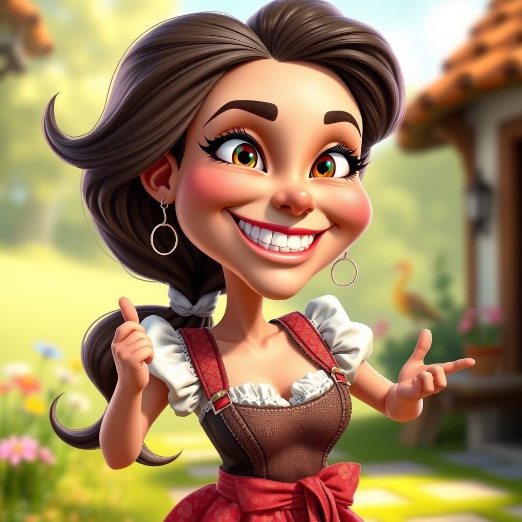 Exuberant Dirndl Maiden in Whimsical 3D Art