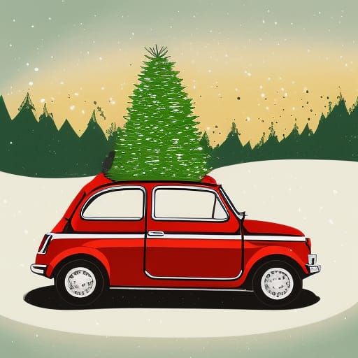 Fiat 500 Christmas Tree Bauhaus Illustration