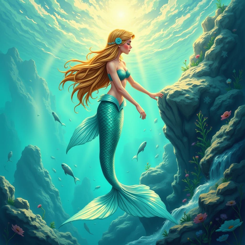 Turquoise Mermaid Leaps into Sunlit Ocean