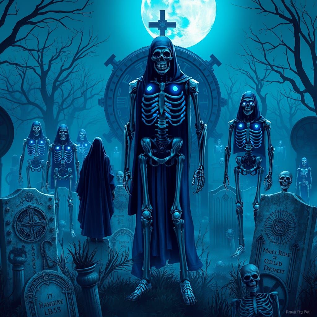 Gothic Clockwork Graveyard with Sapphire Robots