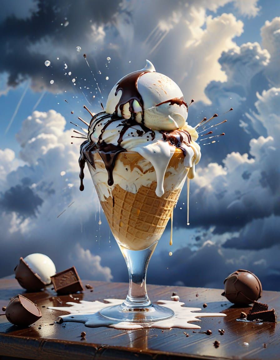 Decadent Ice Cream Coupe in Watercolor Style