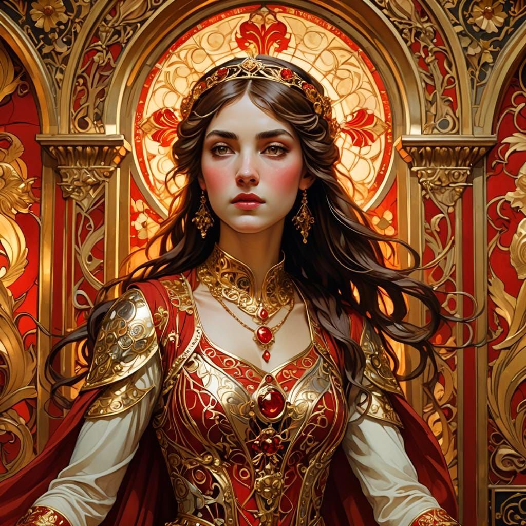 Byzantine Princess in Scarlet and Gold Finery