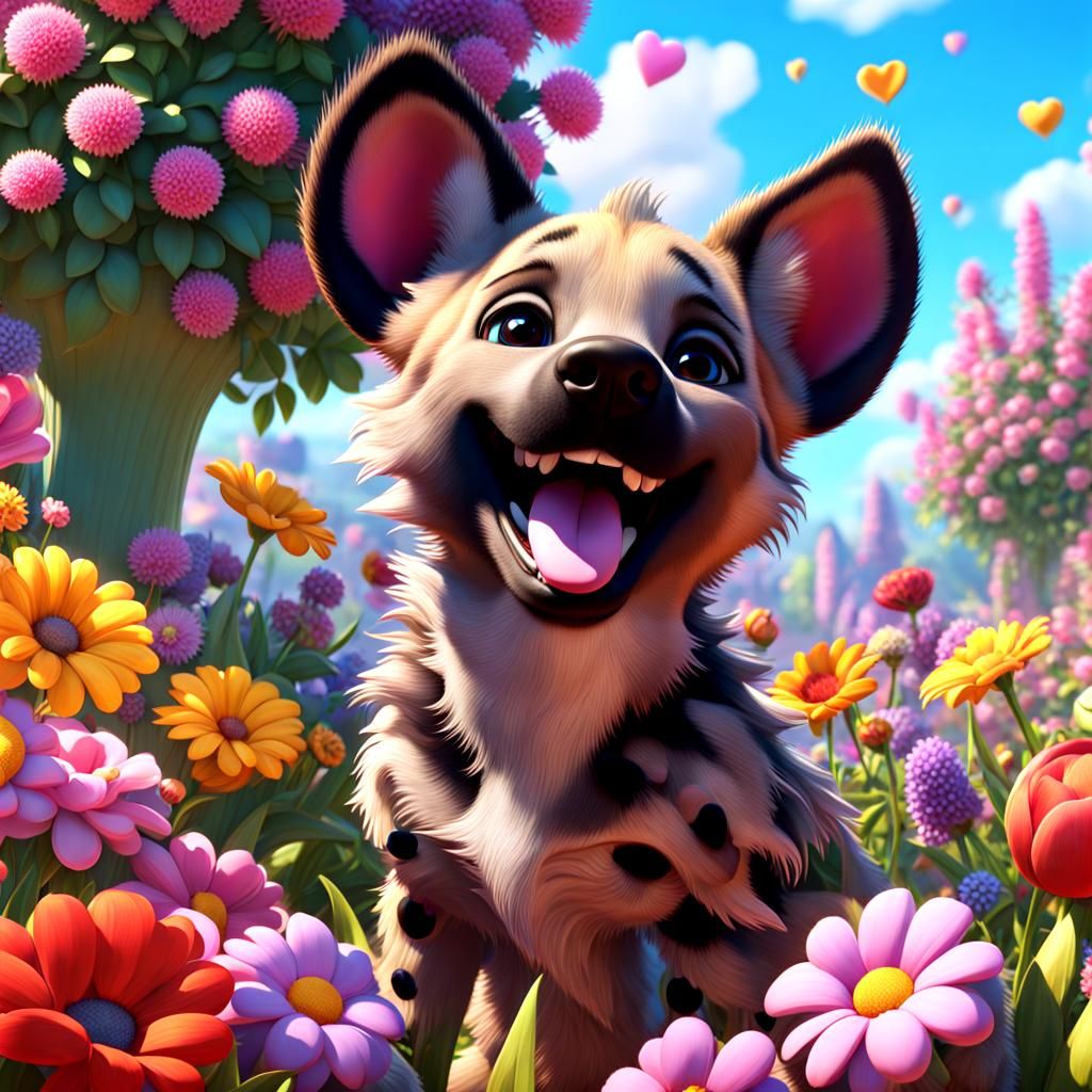 Adorable Cartoon Puppy Hyena in Candyland Style