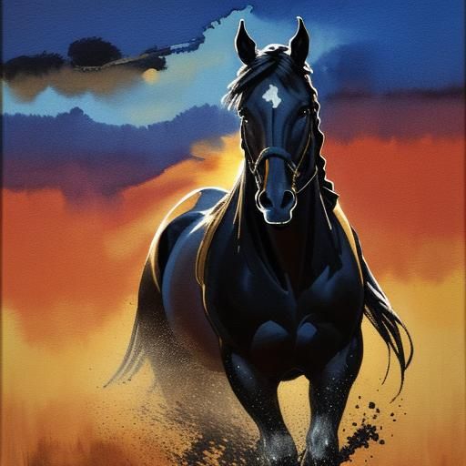 Horse Silhouette Gouache Impressionist Painting
