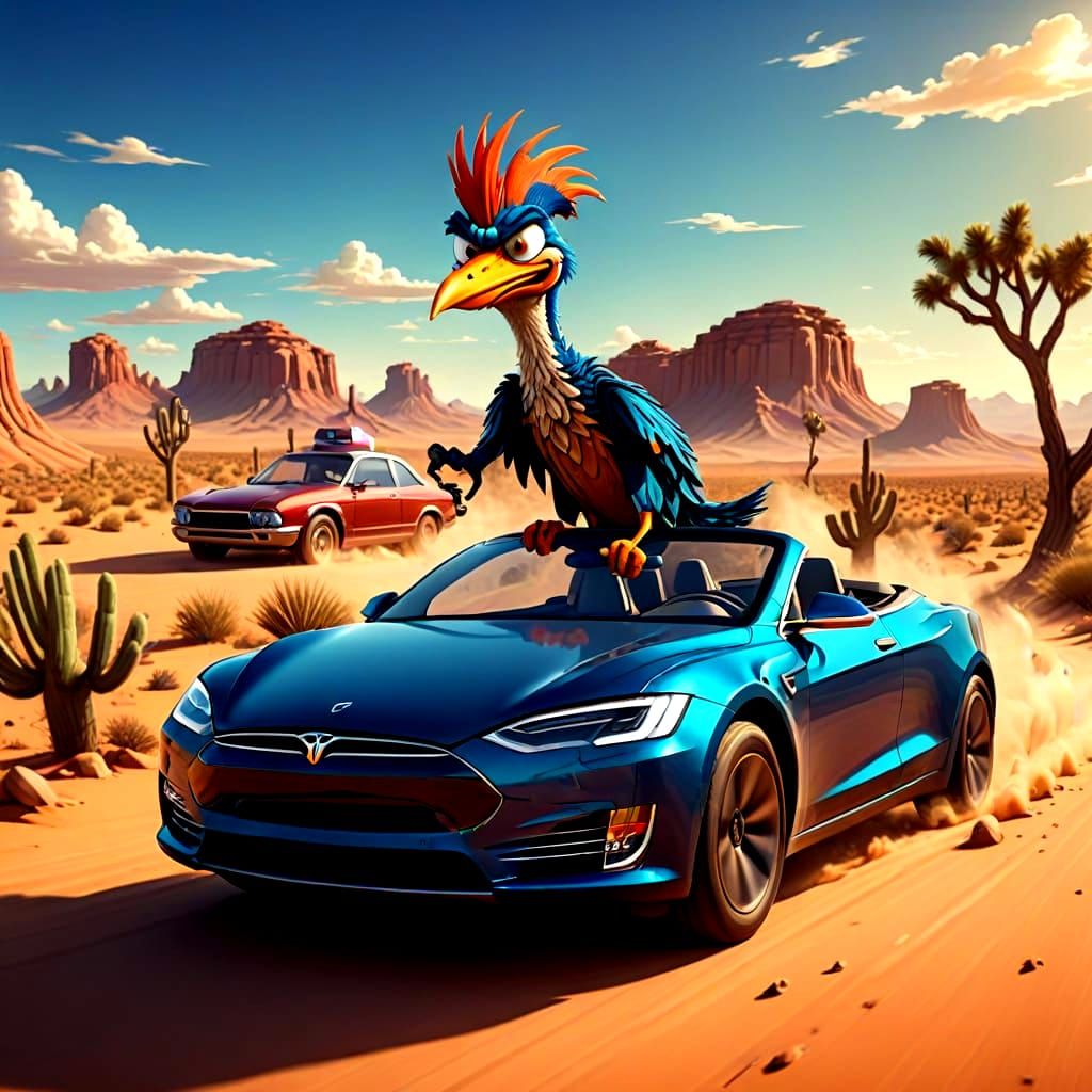 Fantastical Roadrunner Speeds Through the Desert in a Tesla ...