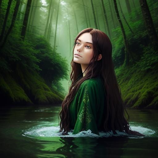 Forest Nymph Emerges from Water