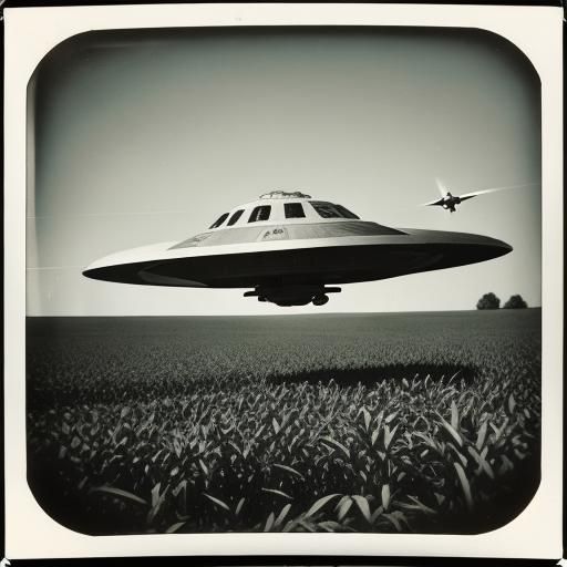 1950s Polaroid Photo of Flying Saucer Over Cornfield
