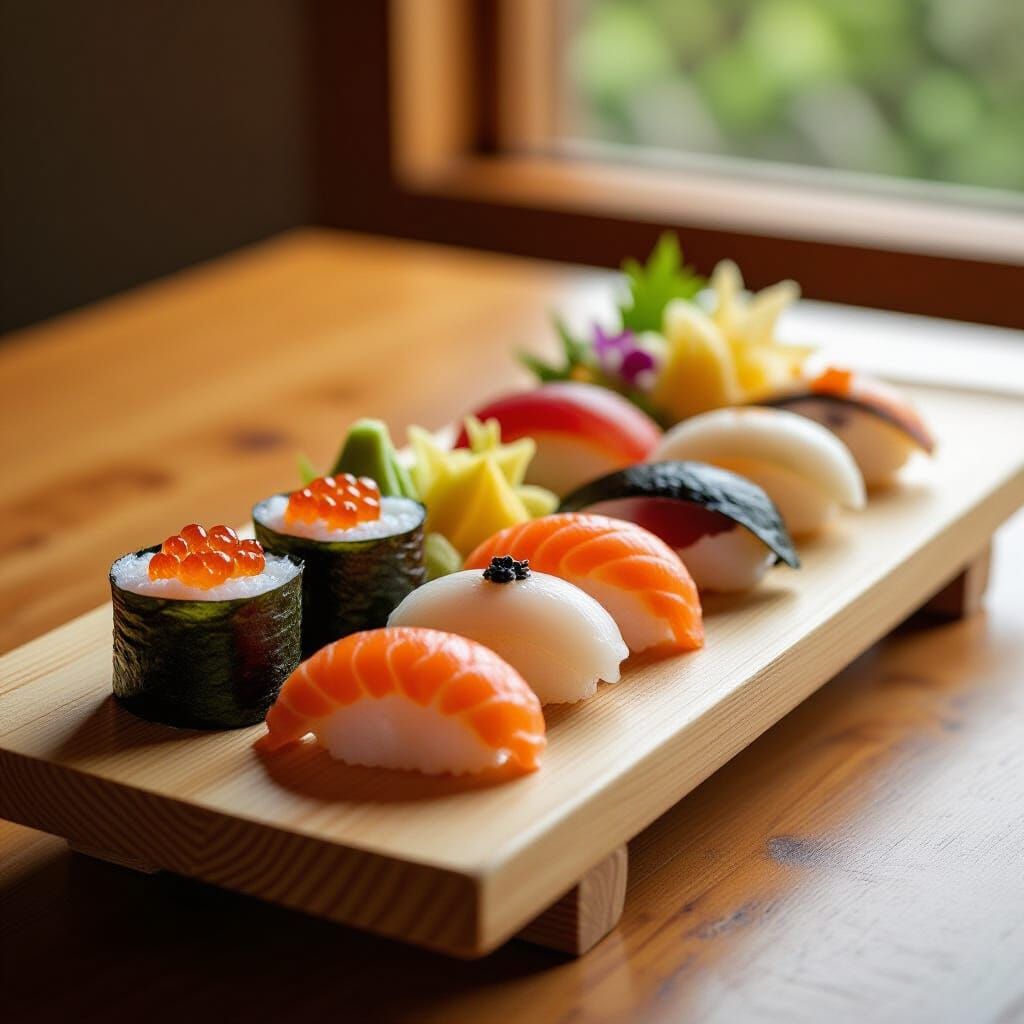 Exotic Sushi Display in Culinary Photography Style