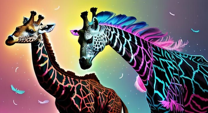 Giraffe with Feathers on Winding Staircase