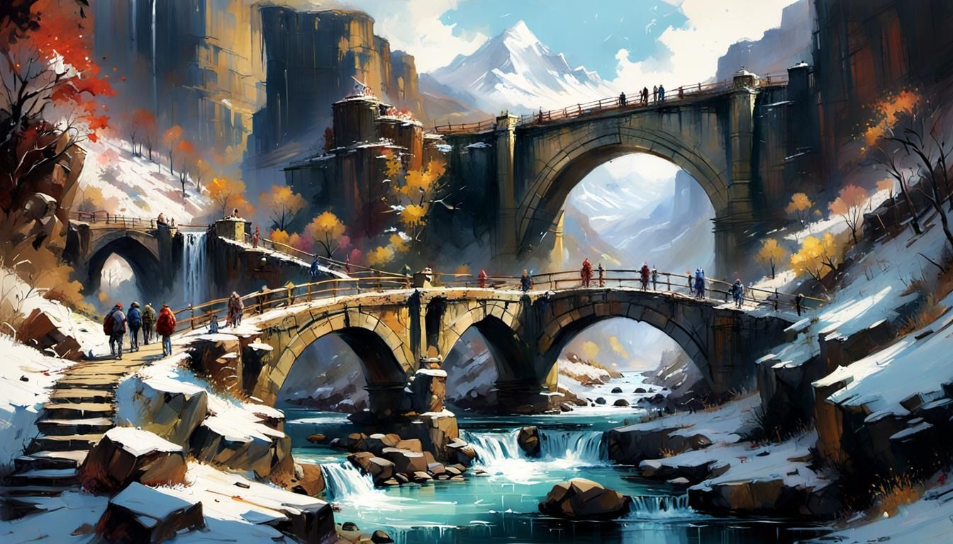 Ancient Stone Bridge Over Mountain Gorge