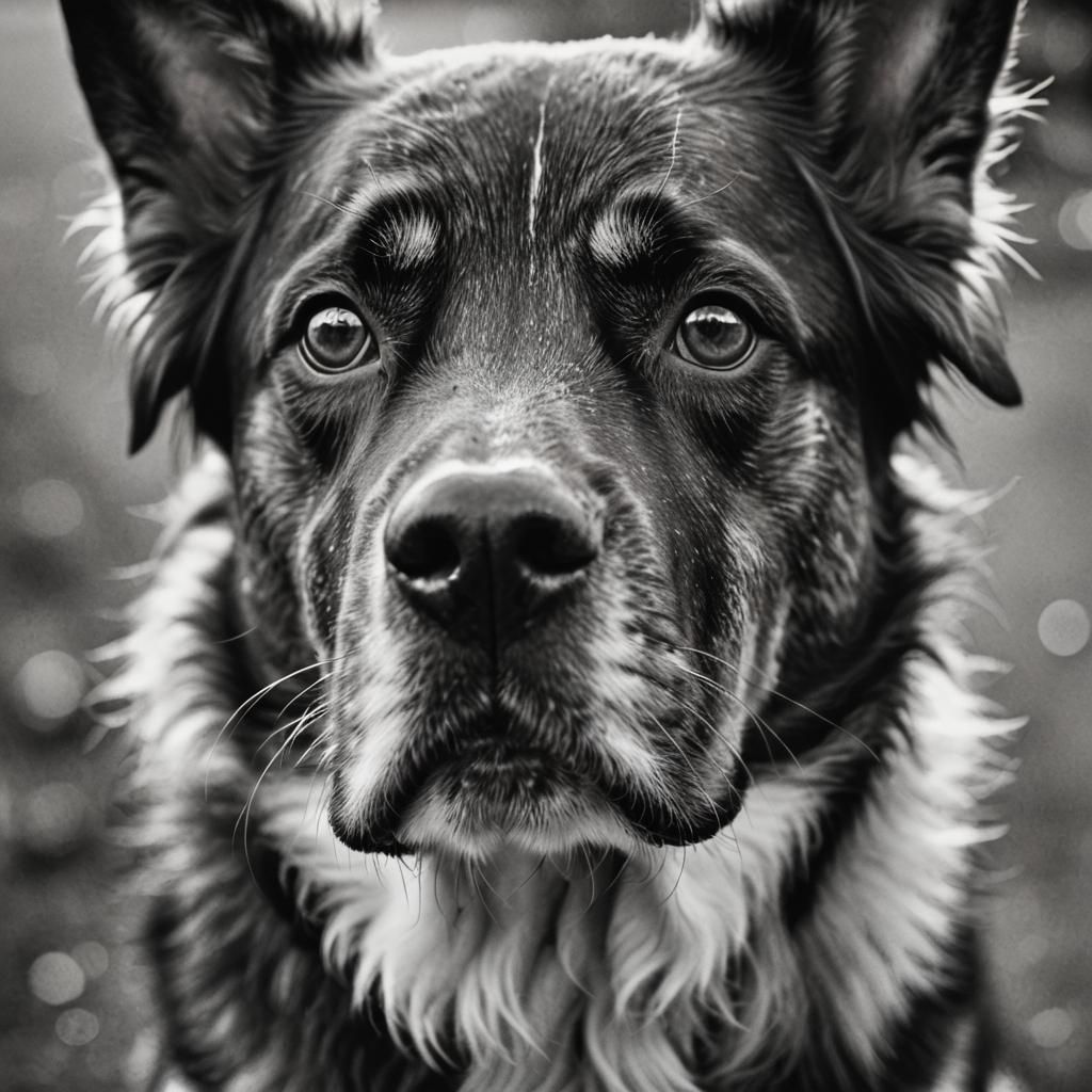 Monochrome Dog Portrait with Tongue Out