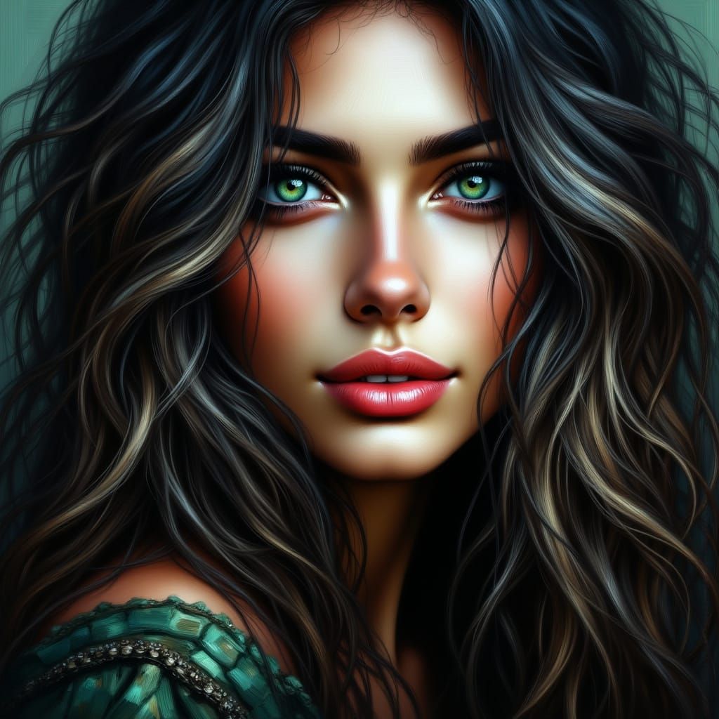 Russian Woman with Emerald Eyes in Chiaroscuro