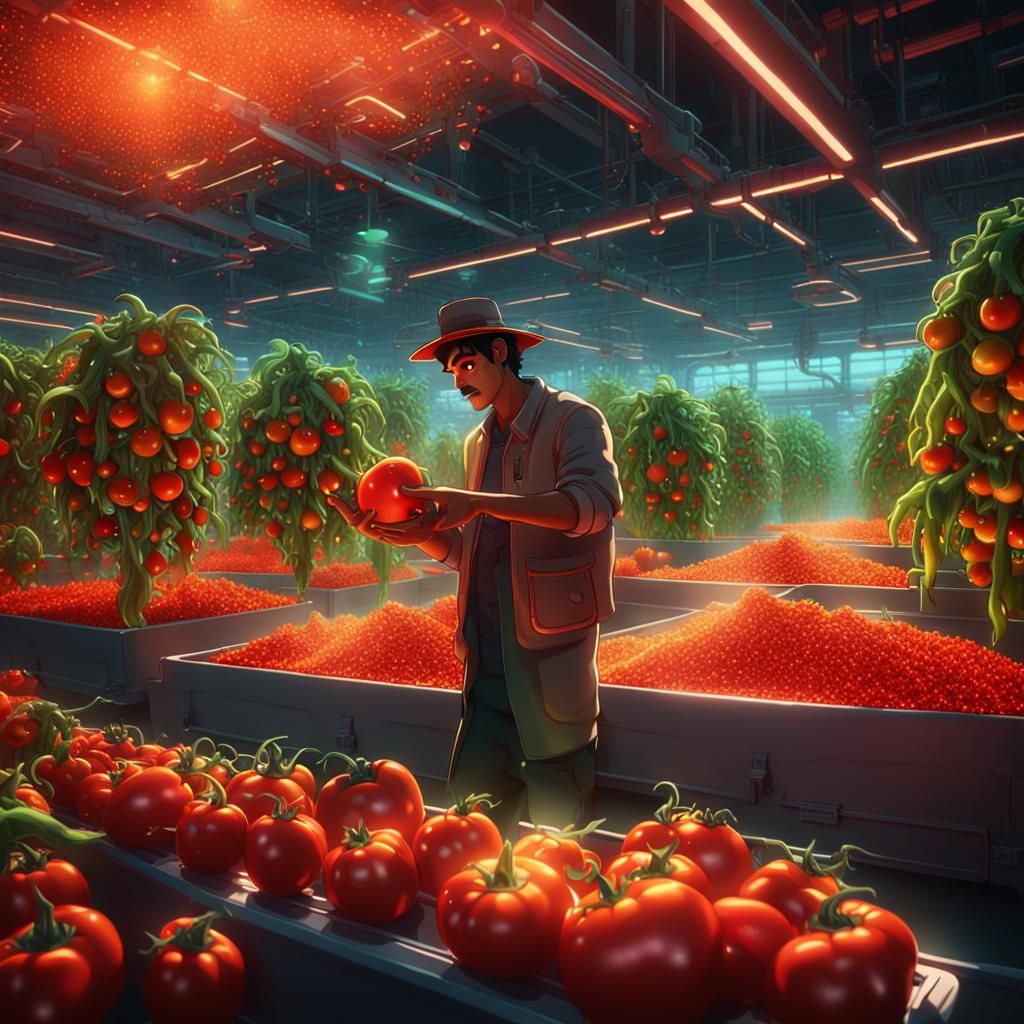 Futuristic Mexican Farmer Harvesting Glowing Crops in Anime ...