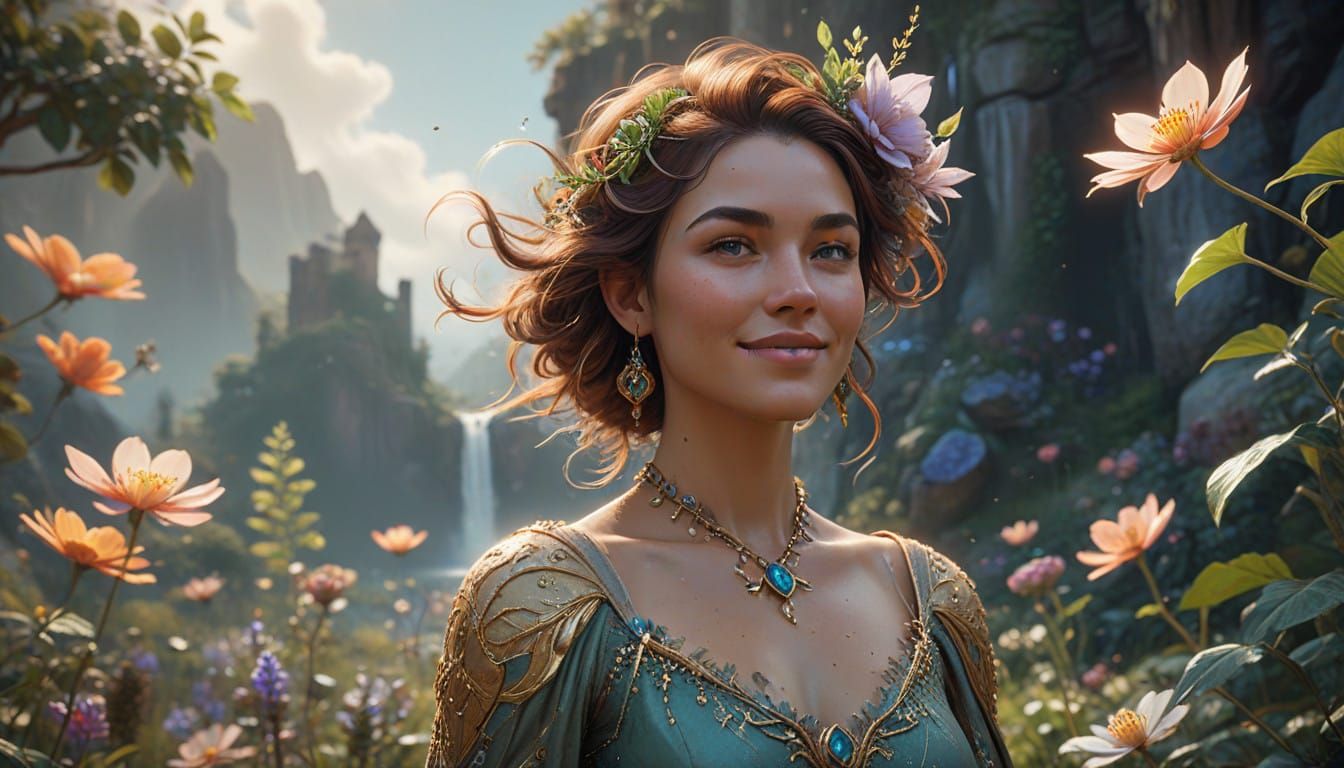 Luxe Earthy Chibi Plant Princess Portrait in Soft Pastel Hue...