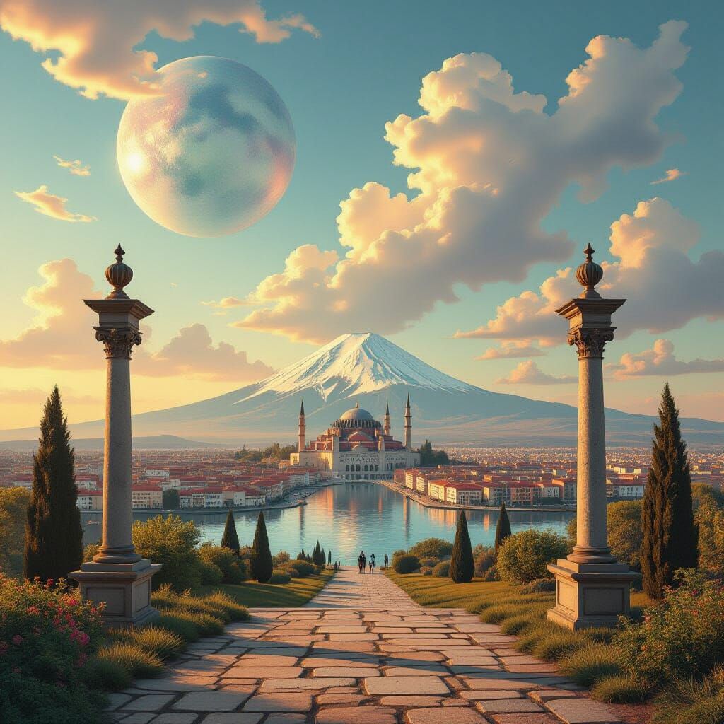 Surreal Dreamscape with Byzantine Elements