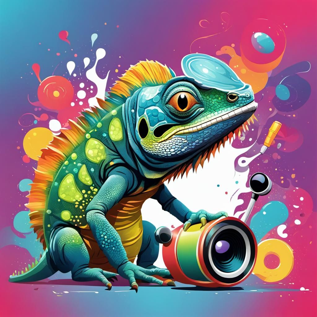 Colorful Chameleon Giving a Speech Illustration