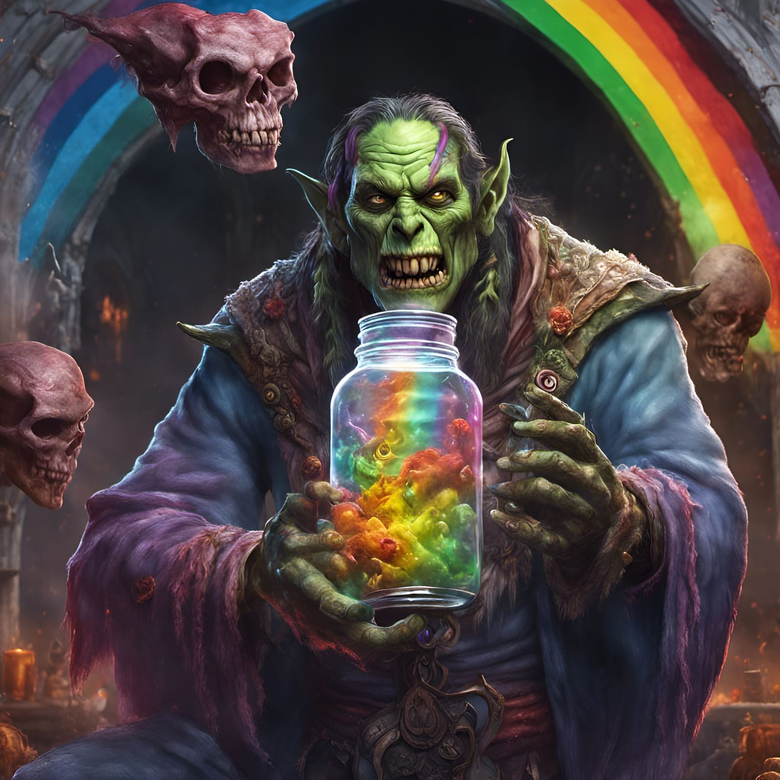 Undead Warlock with Rainbow: Fantasy Concept Art