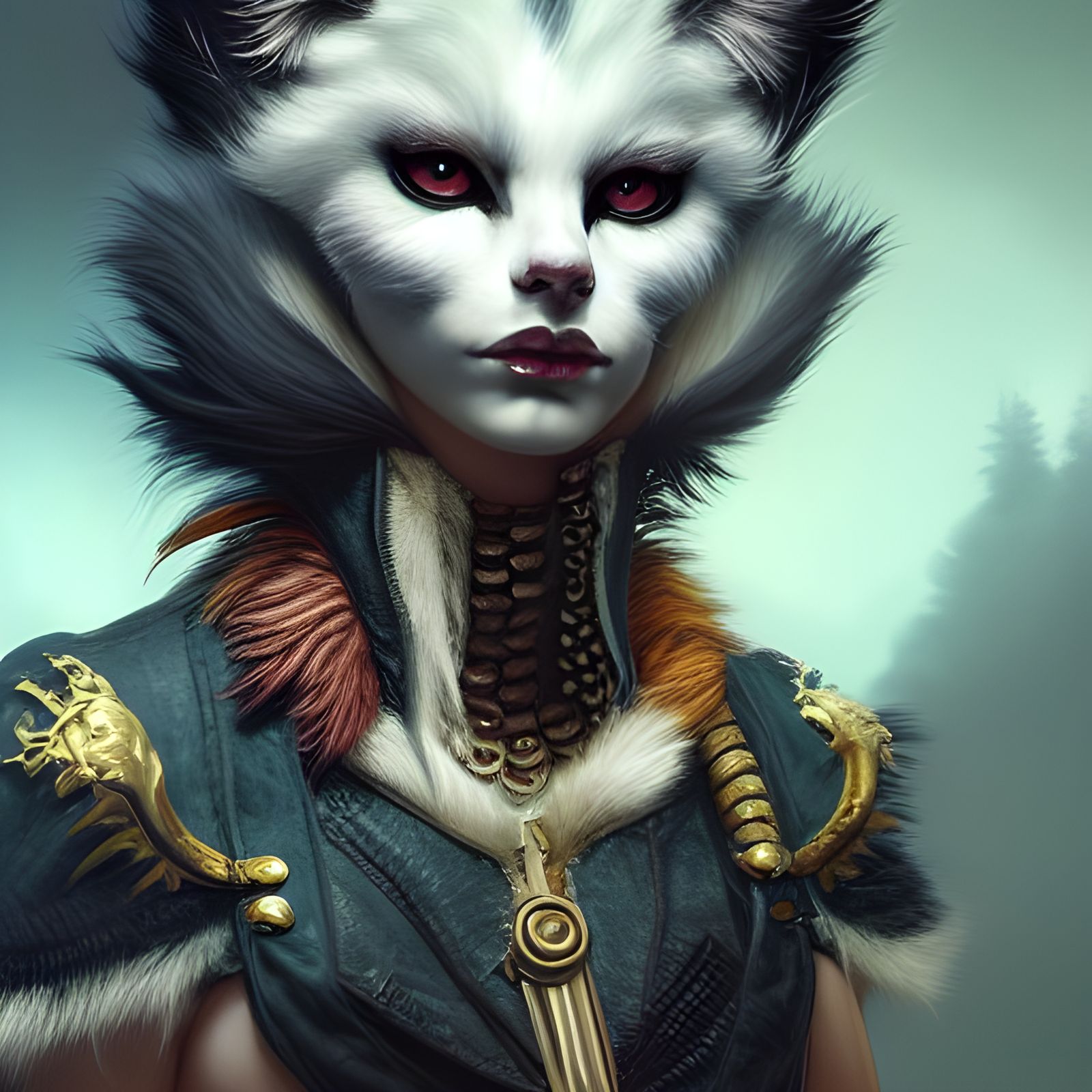 Cat person, white fur, ultra realistic, concept art, intricate details, eerie, highly...