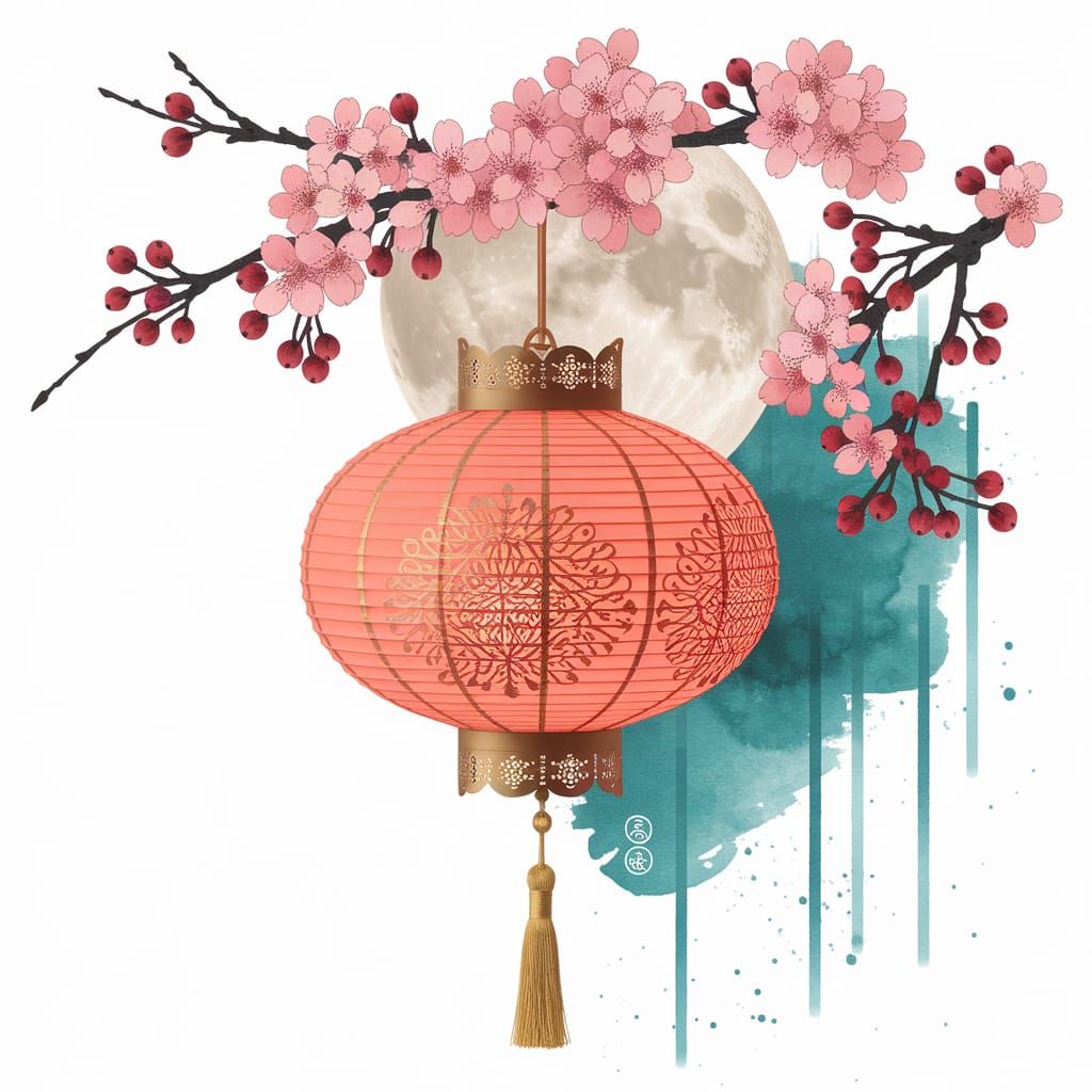 Elegant Japanese Lantern with Cherry Blossoms