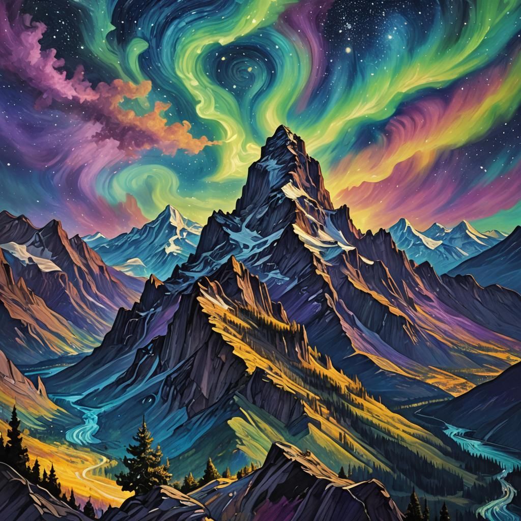 Celestial Angel in Starry Night Aurora: Digital Matte Painti...