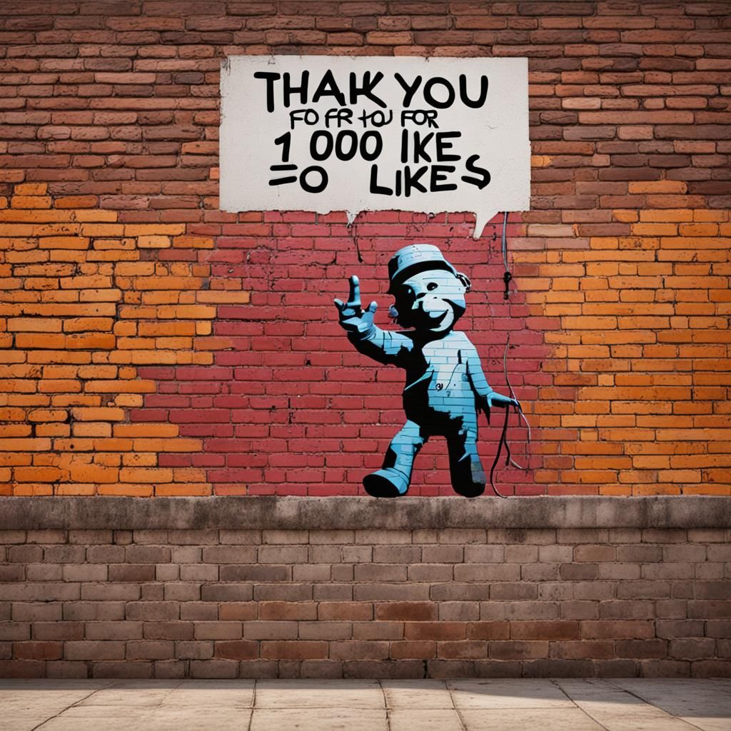 Banksy-Style Graffiti Art: Thank You for 1000 Likes