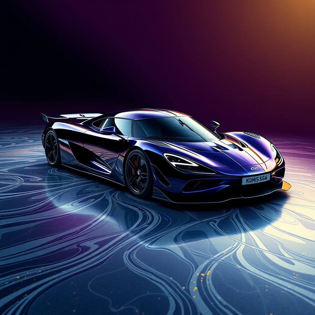 Sleek Supercar on Liquid Silver Canvas