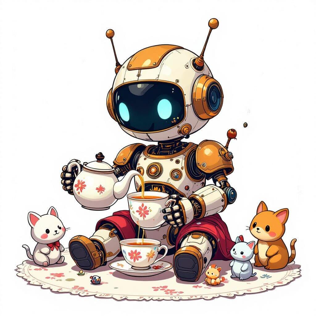Cute Steampunk Robot Serves Tea to Animals