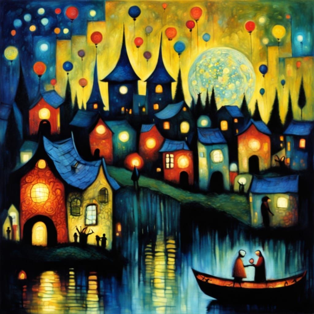 Glowing Lantern Festival in Country Village